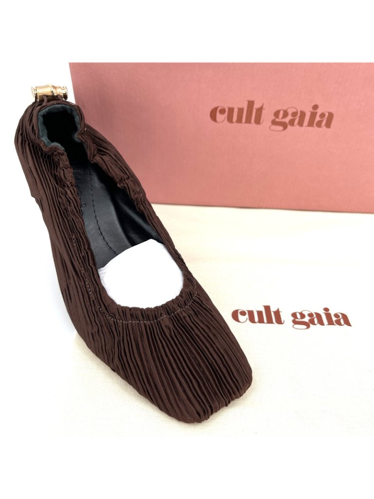 Cult Gaia Winona Pumps Java Size 8.5 Eu 38.5 Fabric Square Toe Drawstring Heel — image 2 of 8